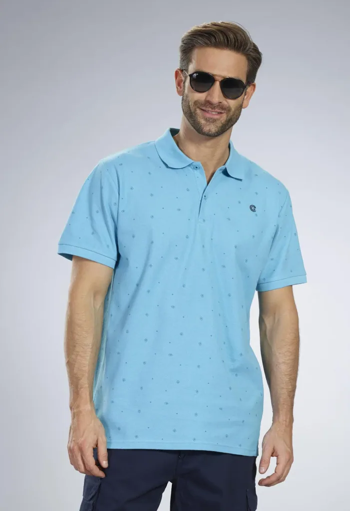 Printed polo shirt, color apua, size M