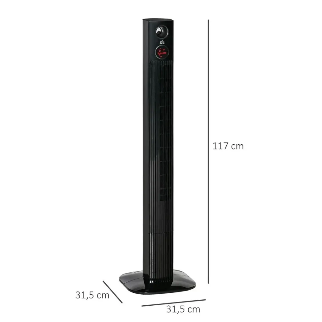 Tower fan aroma diffuser timer function 3 ventilation levels 45W 70° oscillation black 31.5 x 31.5 x 117 cm