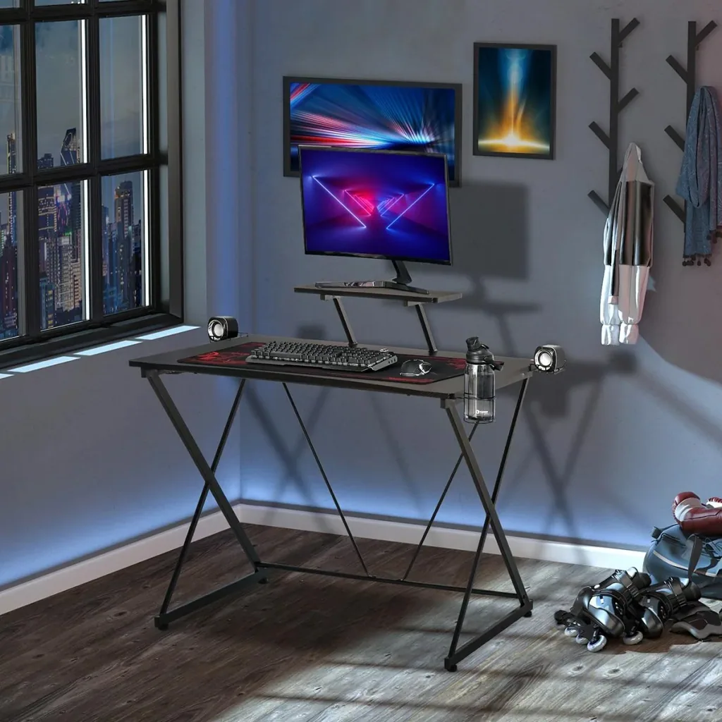 Gaming table desk computer table PC desk with headphone hook cup holder ergonomic design Verste