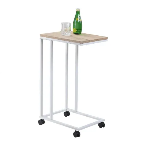 Side table - on wheels - 70 x 40 x 30 cm - Industrial - White/Brown