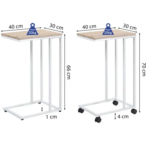 Side table - on wheels - 70 x 40 x 30 cm - Industrial - White/Brown