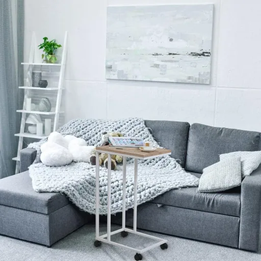 Side table - on wheels - 70 x 40 x 30 cm - Industrial - White/Brown