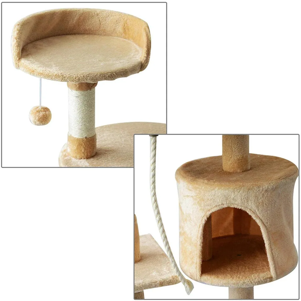 Cat tree scratching post sleeping cave play tree 4 layers beige