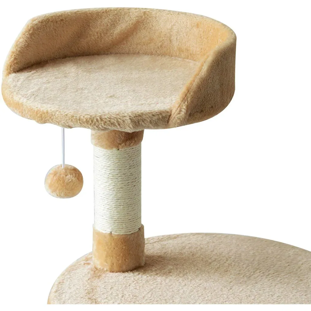 Cat tree scratching post sleeping cave play tree 4 layers beige