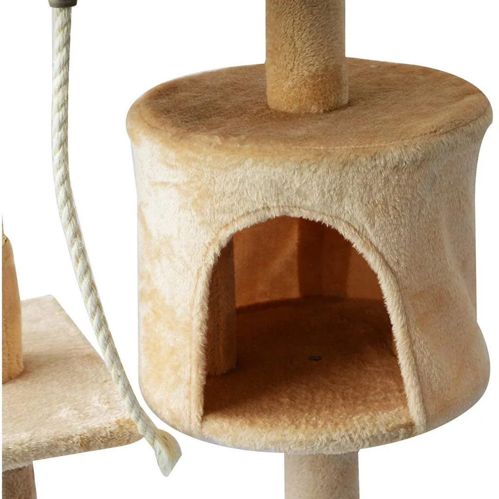 Cat tree scratching post sleeping cave play tree 4 layers beige
