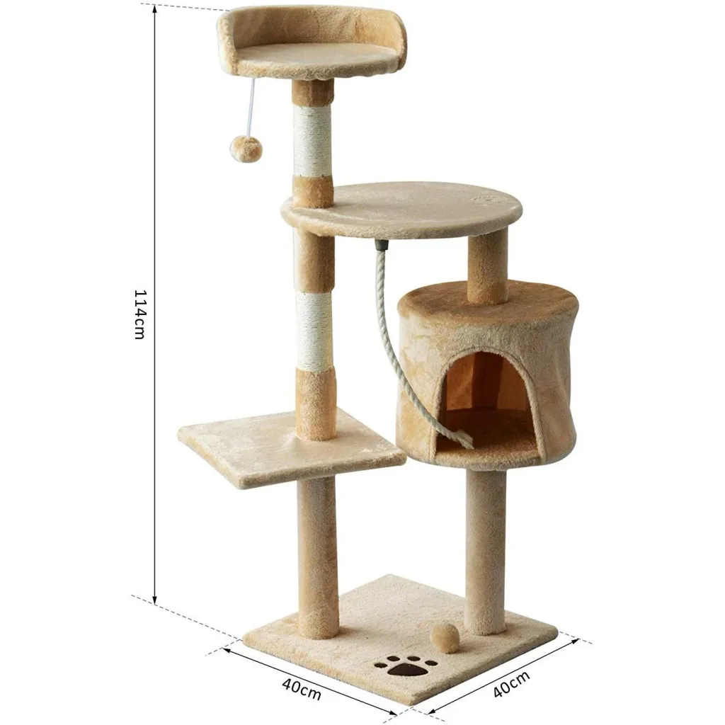 Cat tree scratching post sleeping cave play tree 4 layers beige