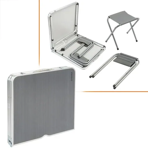 Camping bench 5 pieces gray aluminum foldable
