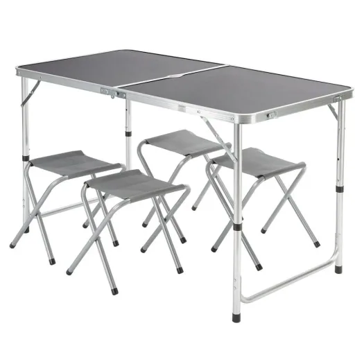 Camping bench 5 pieces gray aluminum foldable