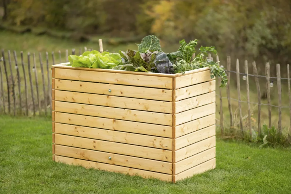 Verhoogde moestuinbak Asket L, 130×70×90 cm, Natuur – Vurenhout, rugvriendelijk