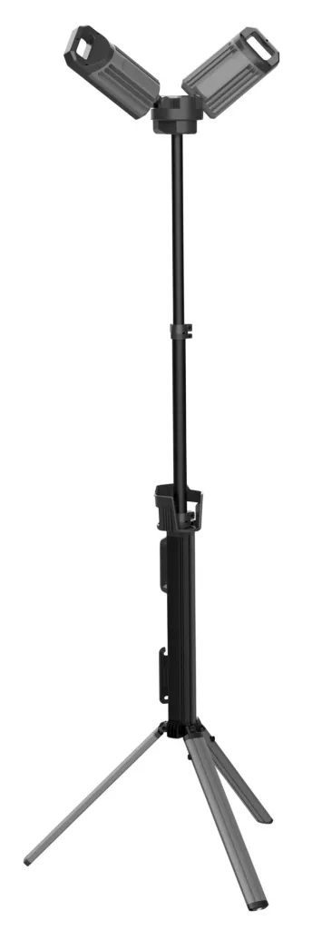 Double LED spotlight with integrated tripod for battery and mains operation