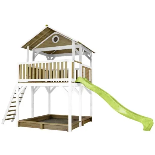 Woody Play Tower Brown/White - Lime Green Slide