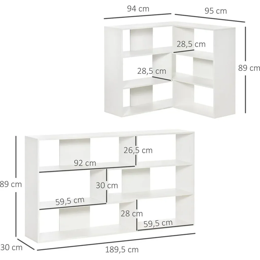 Bookshelf Corner Bookshelf L-Shaped Standing Shelf with 6 Compartments Decorative Shelf Corner Shelf Media Shelf 360° Rotatable Modern for Living Room