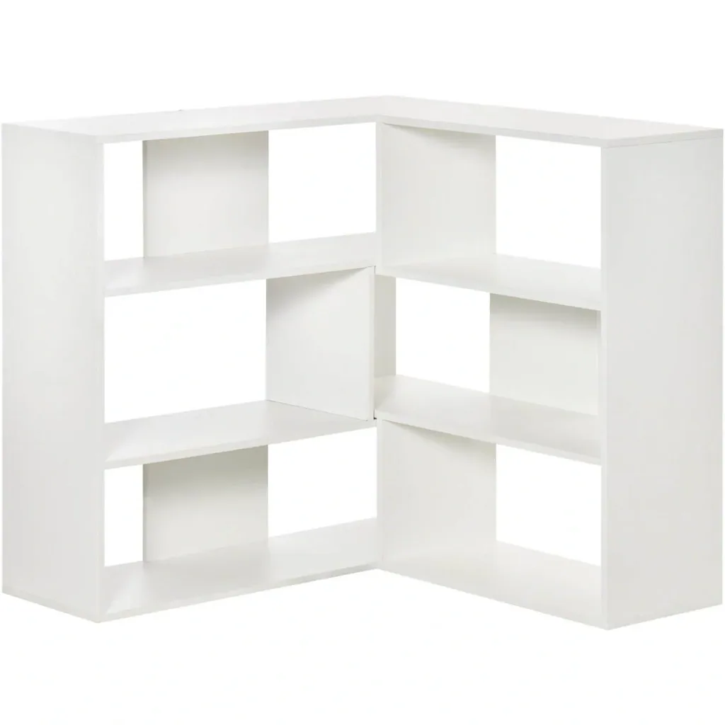 Bookshelf Corner Bookshelf L-Shaped Standing Shelf with 6 Compartments Decorative Shelf Corner Shelf Media Shelf 360° Rotatable Modern for Living Room
