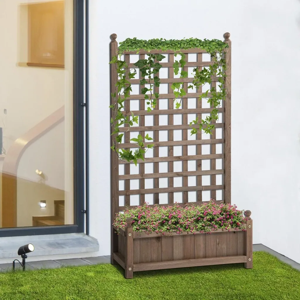 Planter with trellis flower box trellis rose arch with trellis for climbing plants garden wood dark brown