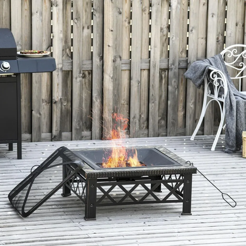 3-in-1 fire bowl fire basket fire pit with spark guard grill grate ice bucket garden BBQ black 76 x 76 x 47 cm