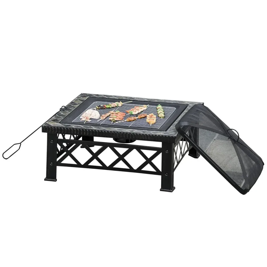 3-in-1 fire bowl fire basket fire pit with spark guard grill grate ice bucket garden BBQ black 76 x 76 x 47 cm