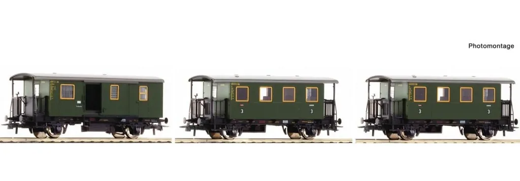 Set of 3 local railway carriages Deutsche Bundesbahn