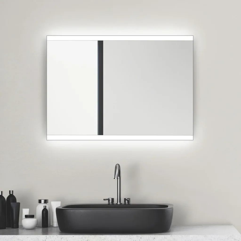 Bathroom mirror with lighting, "Loft" - 50 x 70 cm - horizontal and vertical suspension
