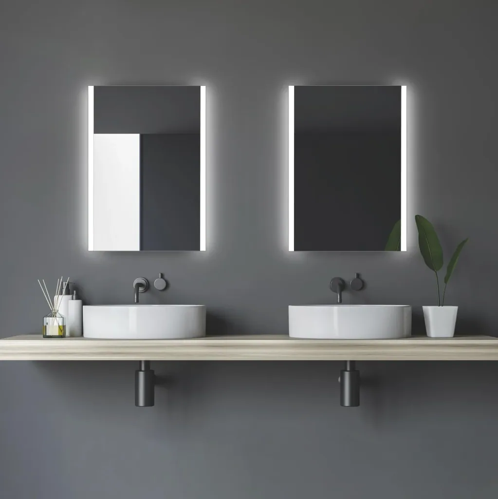 Bathroom mirror with lighting, "Loft" - 50 x 70 cm - horizontal and vertical suspension