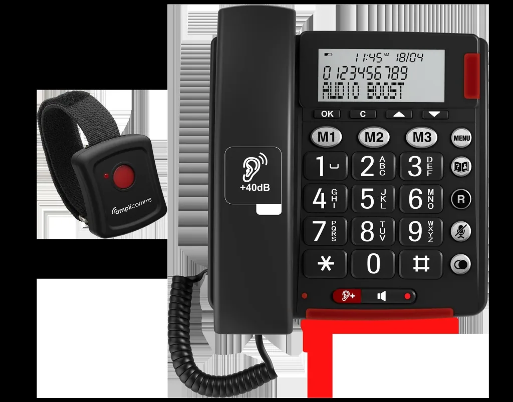 Large button telephone with SOS transmitter