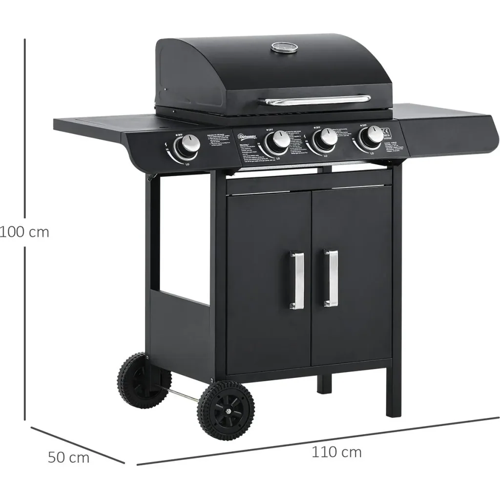 Grill cart with 4 burners black