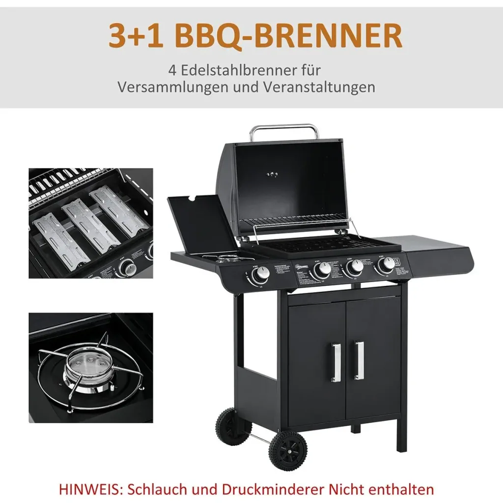 Grill cart with 4 burners black