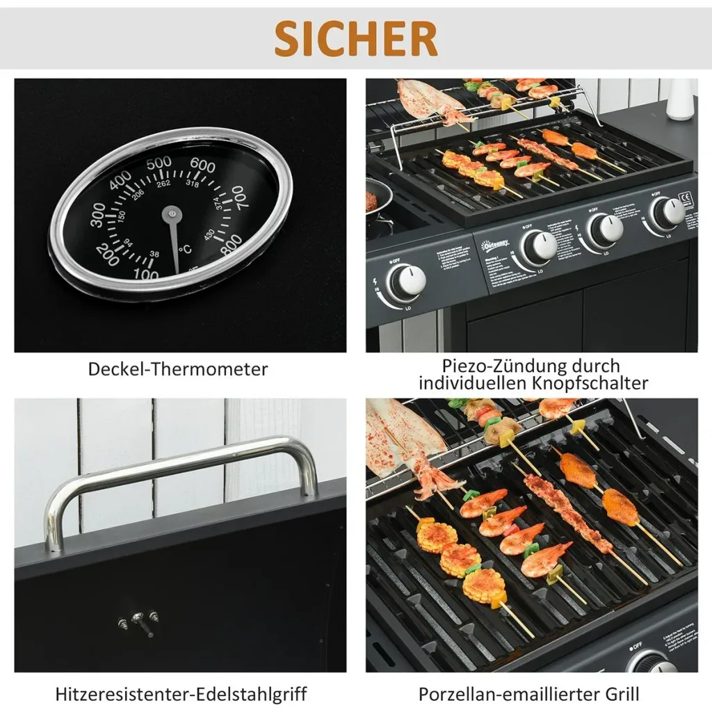 Grill cart with 4 burners black