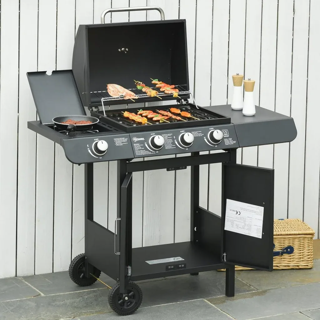 Grill cart with 4 burners black