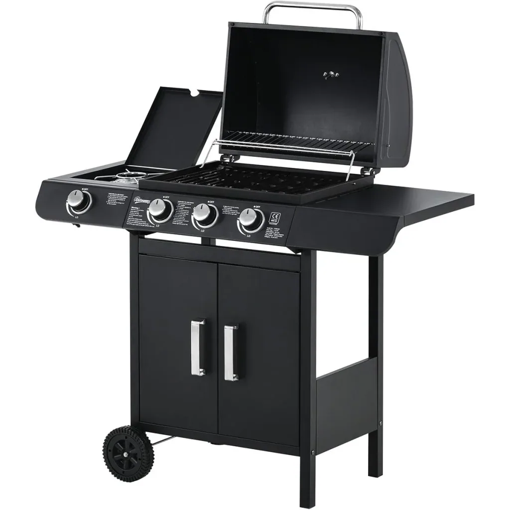 Grill cart with 4 burners black
