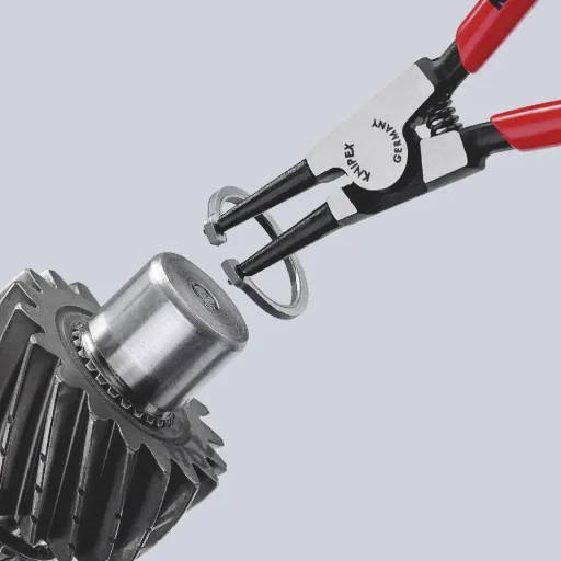 Retaining ring pliers for external rings on shafts, plastic-coated, black atramentized, polished, 140 mm