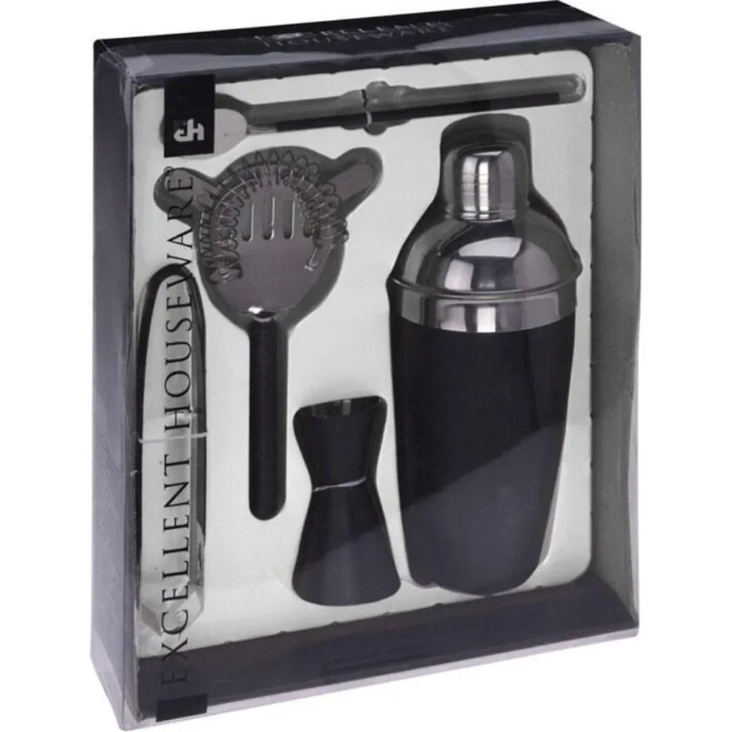 Excellent Houseware Cocktail Shaker Set - Stainless Steel - 5 Pieces - Matte Black