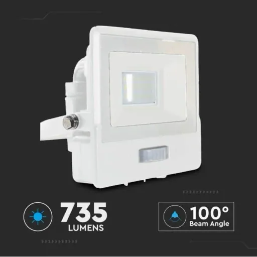 VT-118S LED Floodlight with Sensor - 10 W - 735 Lm - 6500K - White