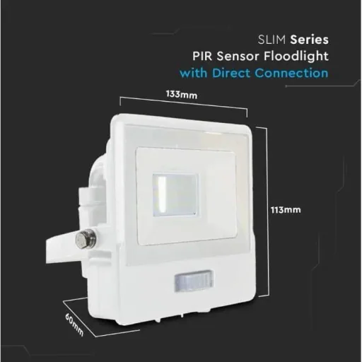 VT-118S LED Floodlight with Sensor - 10 W - 735 Lm - 6500K - White