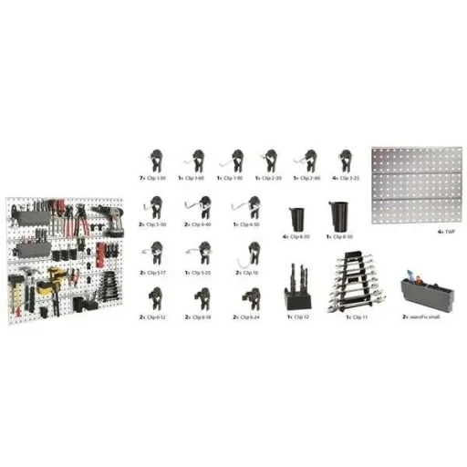 Super Clip Set - Steel Tool Wall - Storage System - 46 Pieces - 104 x 88 x 1.1 cm