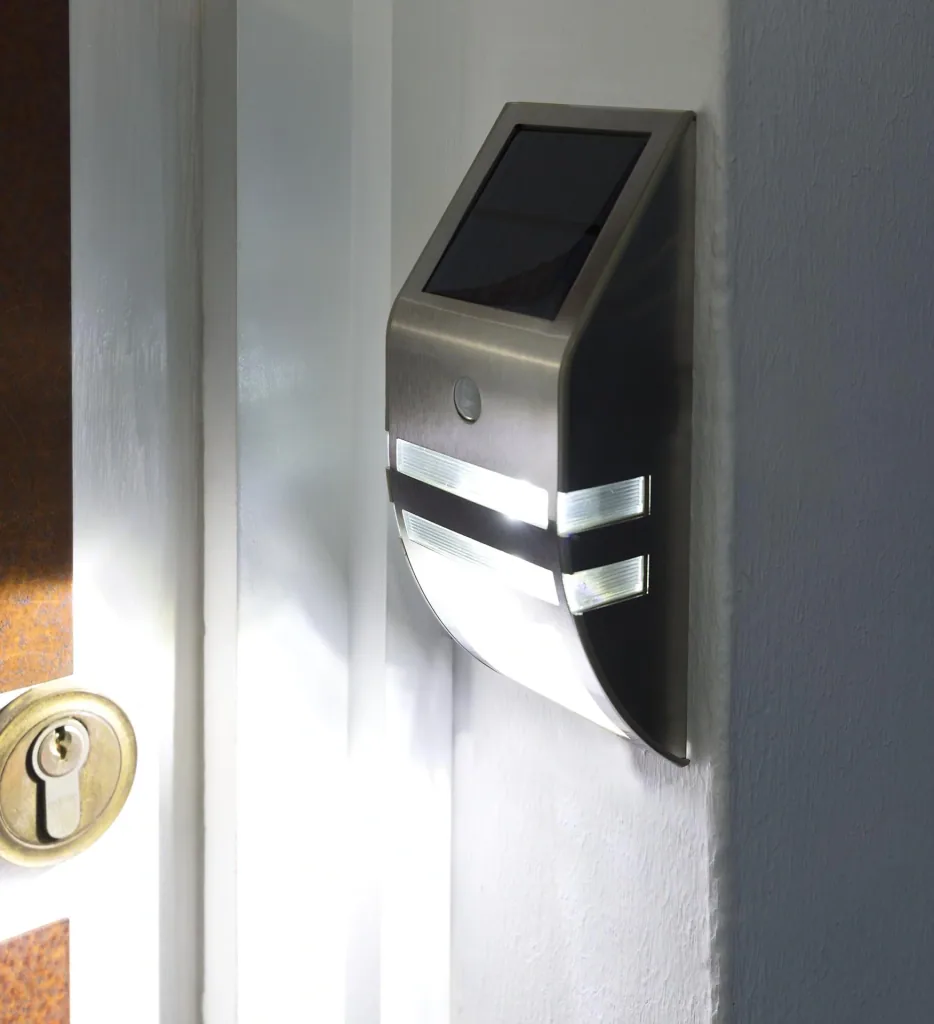 Solar stainless steel wall light with motion detector