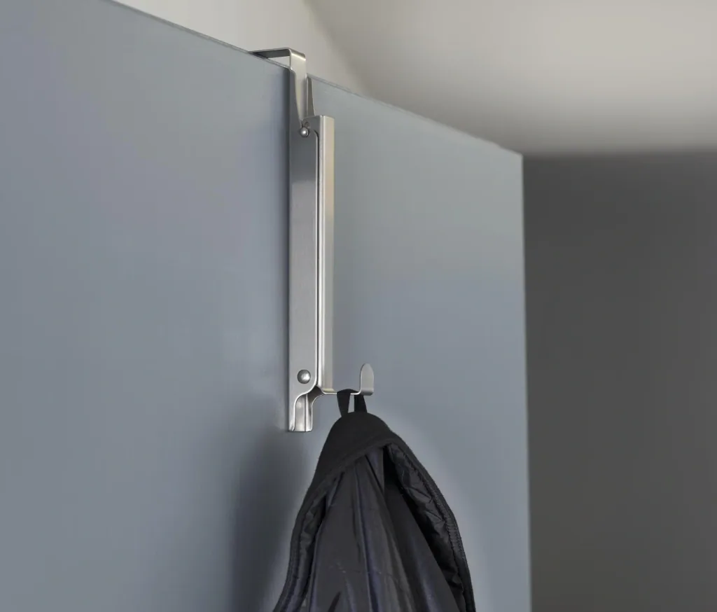 2 in 1 folding door hook, stainless steel, silver