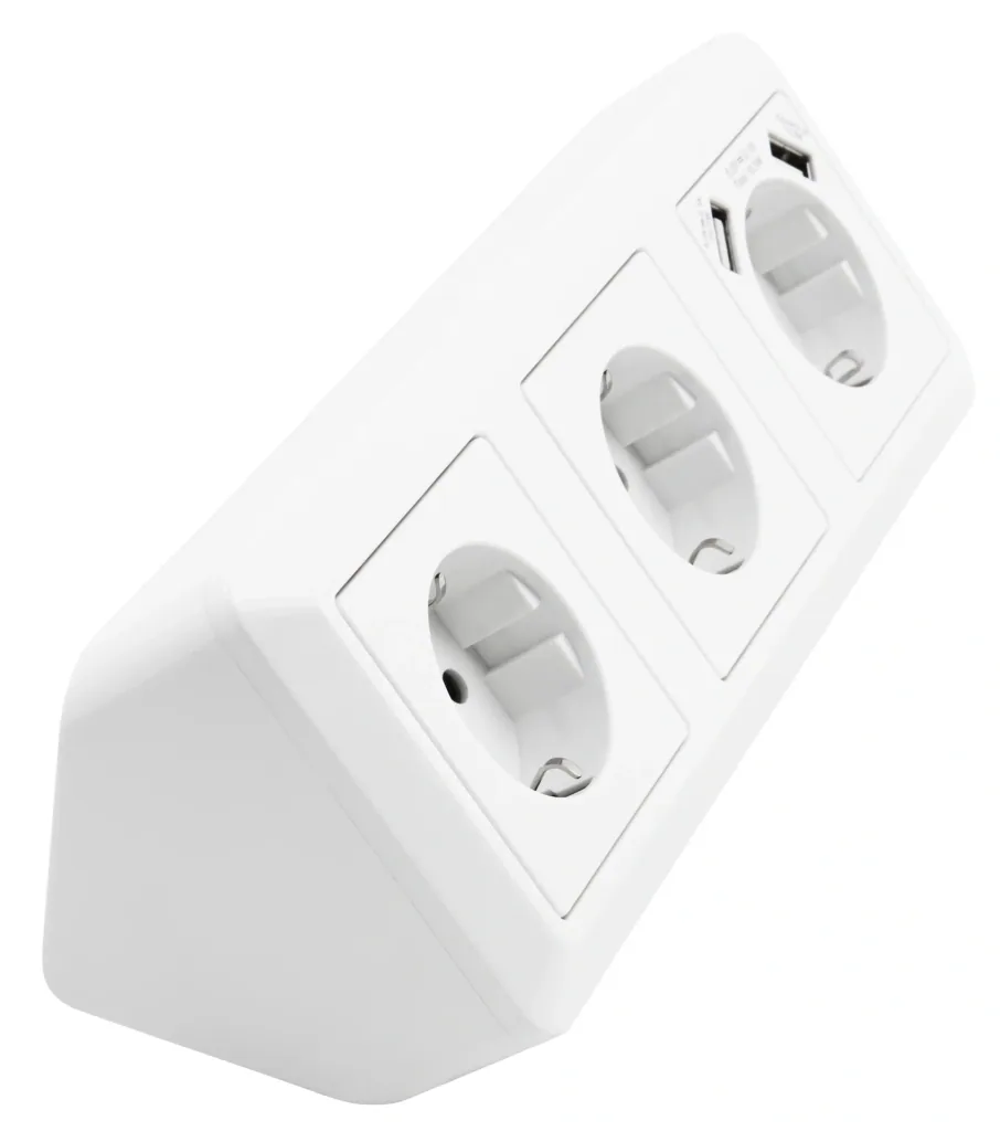 3-way socket block with 2x USB A sockets