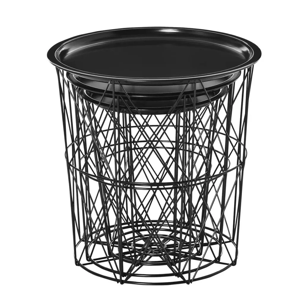 Set of 3 side tables with storage space, bedside table, decorative sofa table with removable lid, basket shelf, wicker table, coffee table