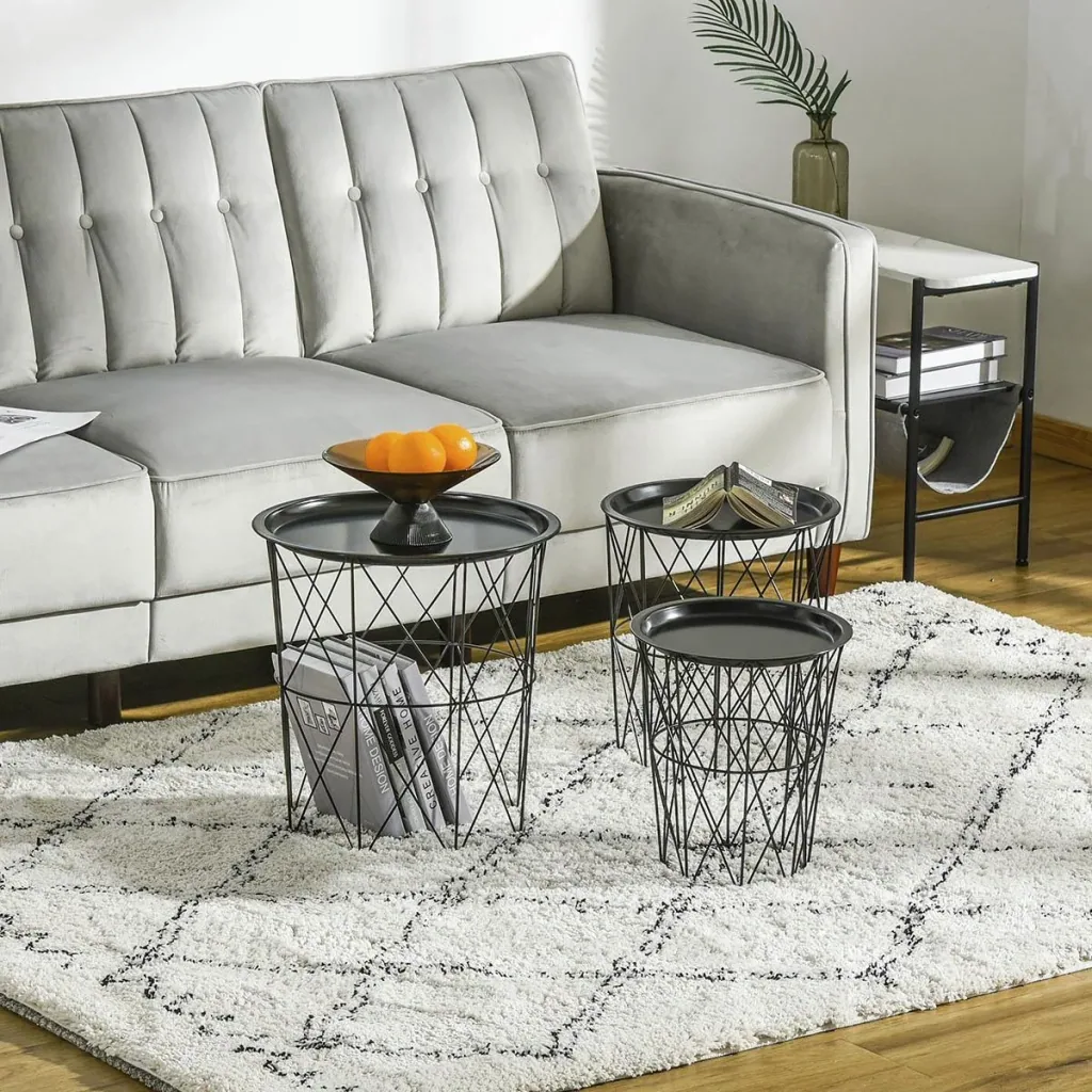 Set of 3 side tables with storage space, bedside table, decorative sofa table with removable lid, basket shelf, wicker table, coffee table