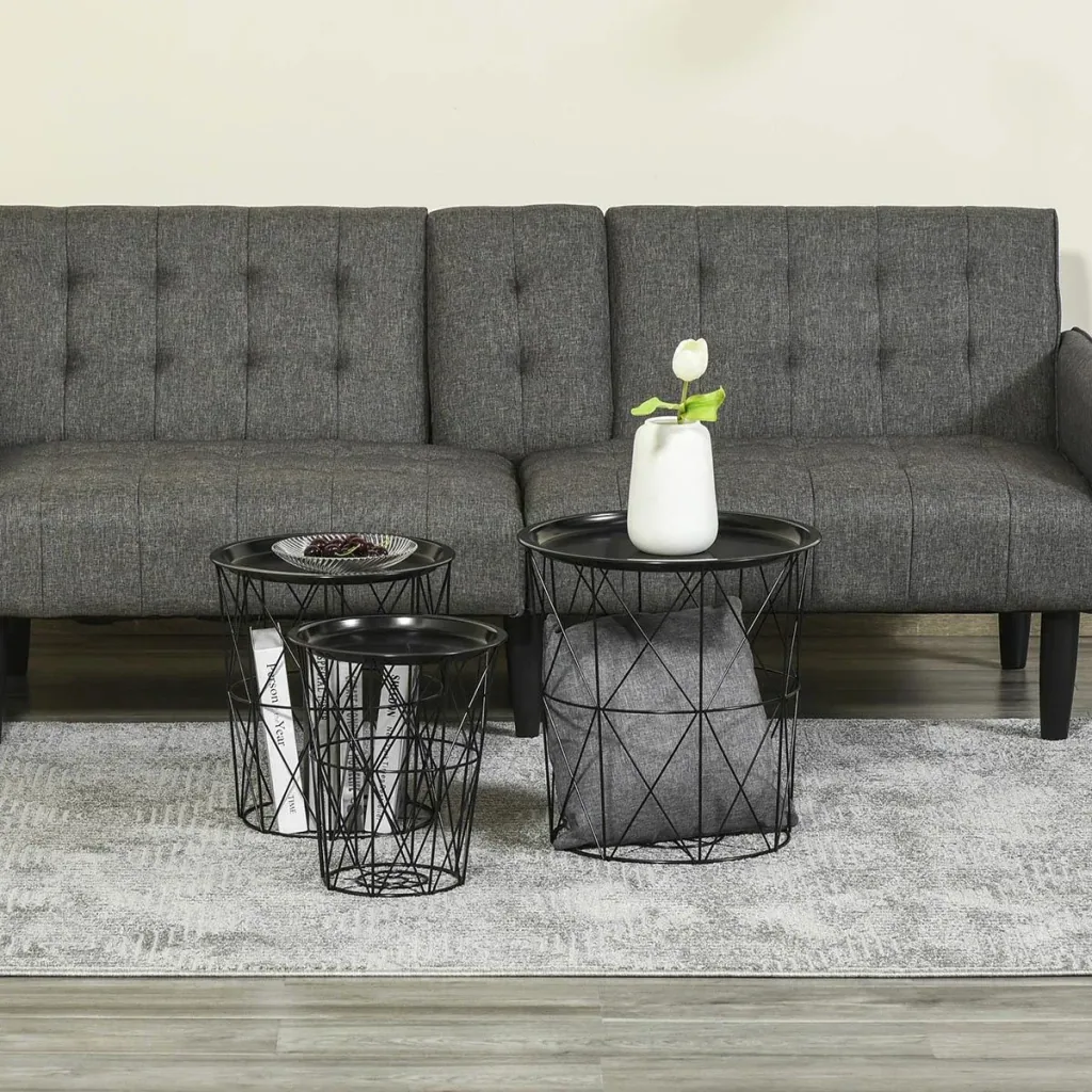 Set of 3 side tables with storage space, bedside table, decorative sofa table with removable lid, basket shelf, wicker table, coffee table