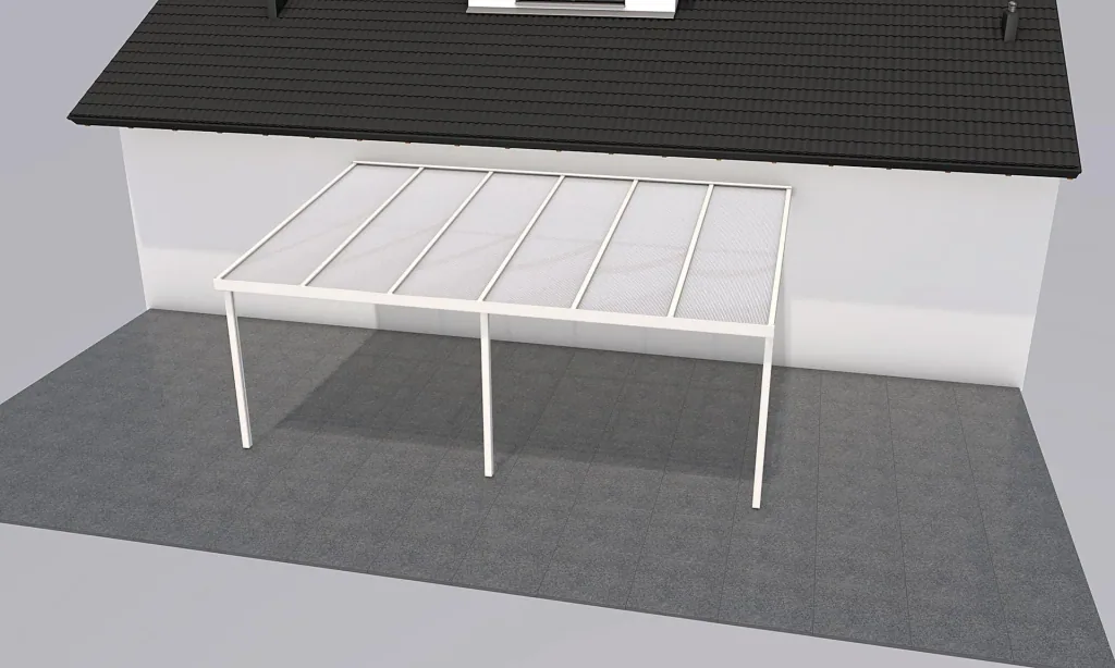 Patio roof Premium, white, 6110 x 4060 mm - Polycarbonate multi-wall sheets 16 mm, white striped