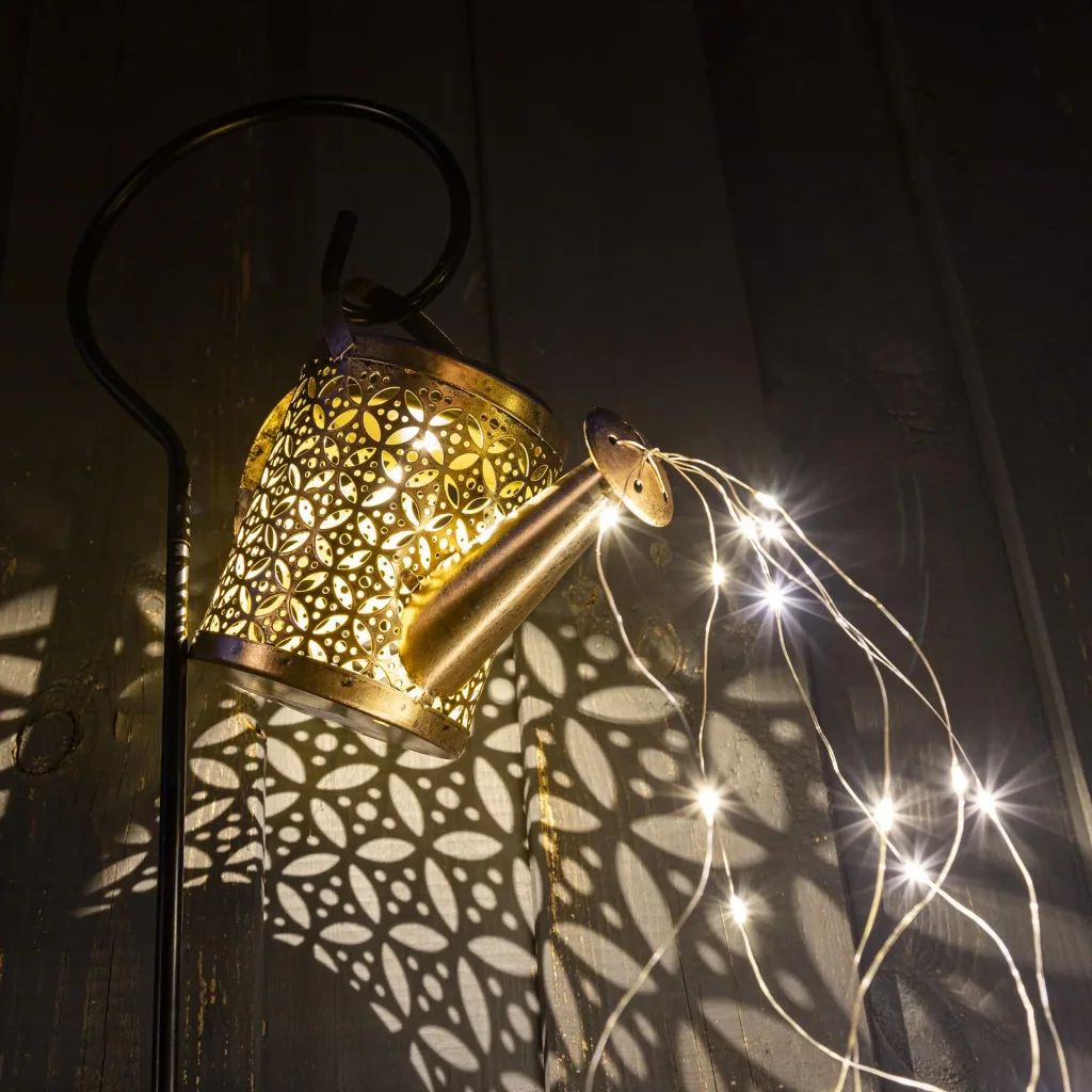 LED solar watering can with fairy lights