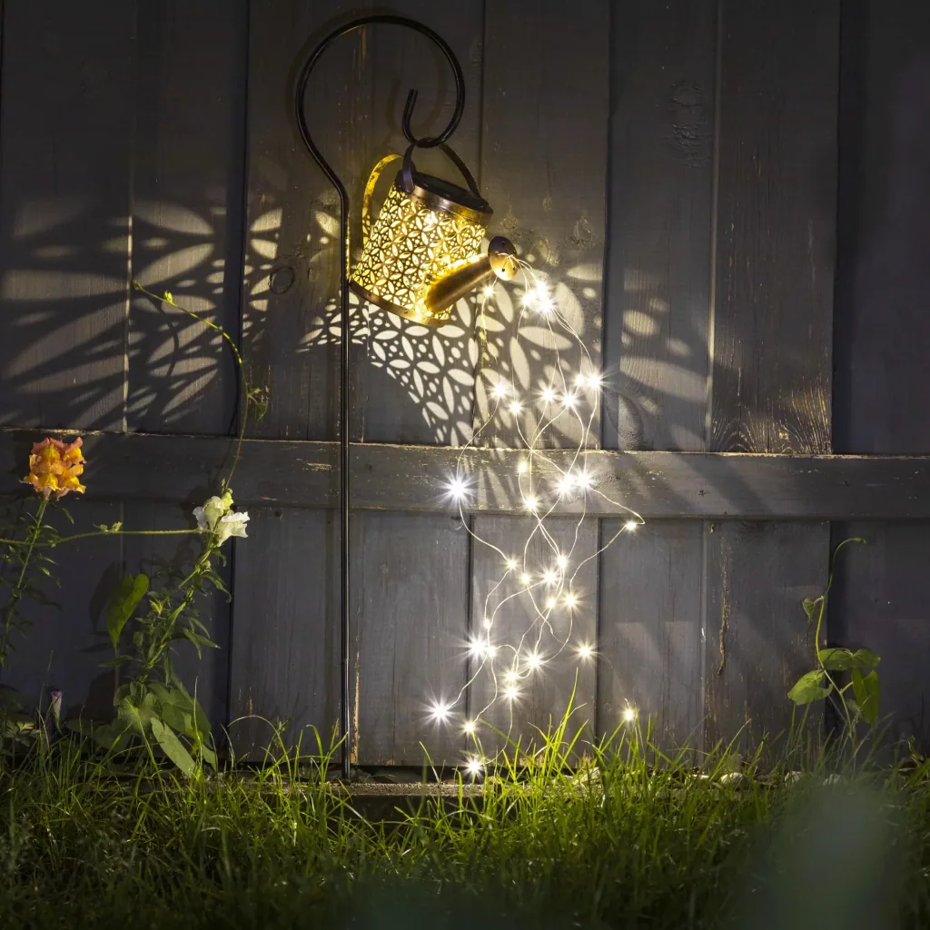 LED solar watering can with fairy lights