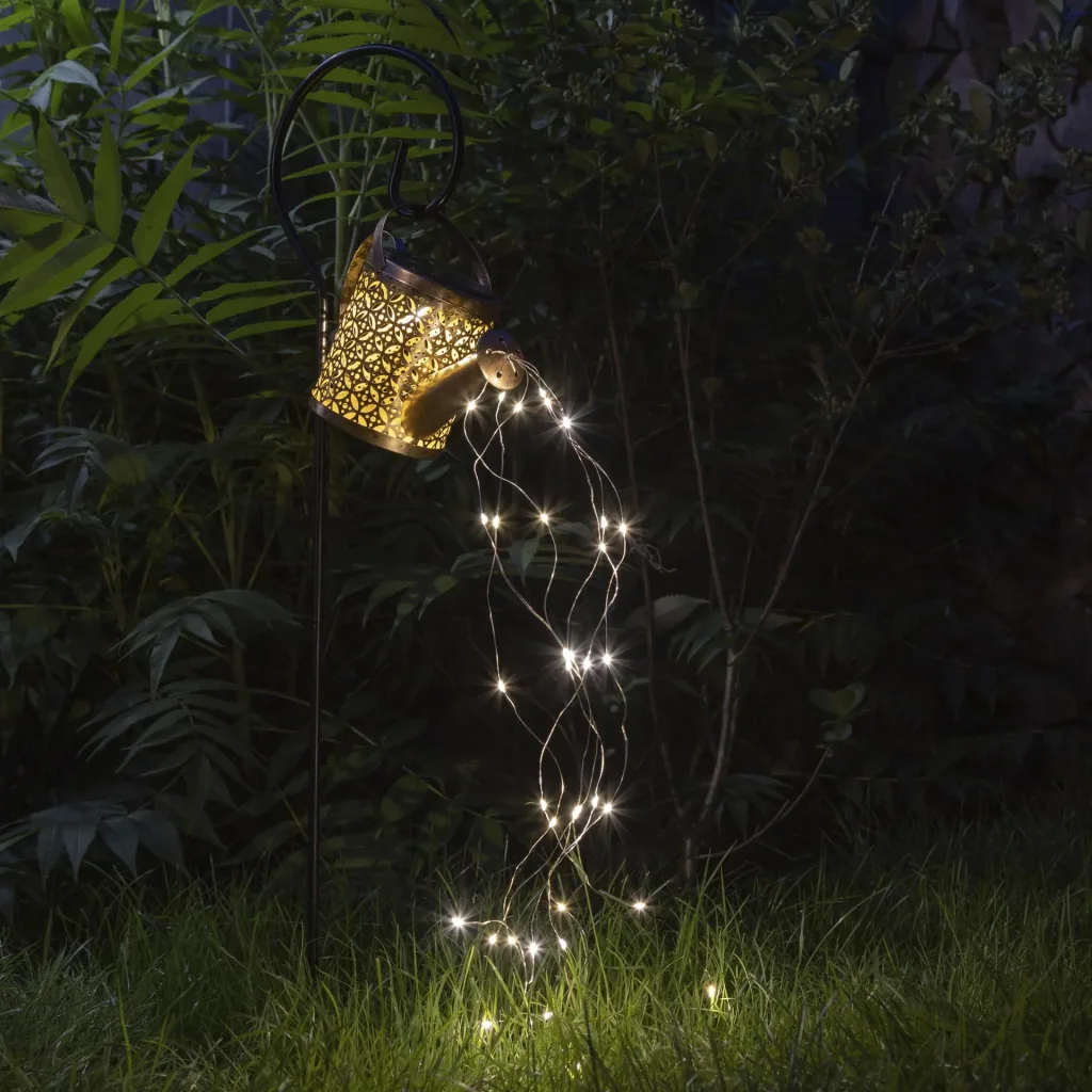 LED solar watering can with fairy lights