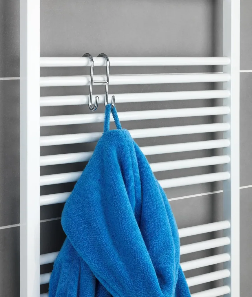 Round radiator hook "Duo", stainless steel, silver-colored