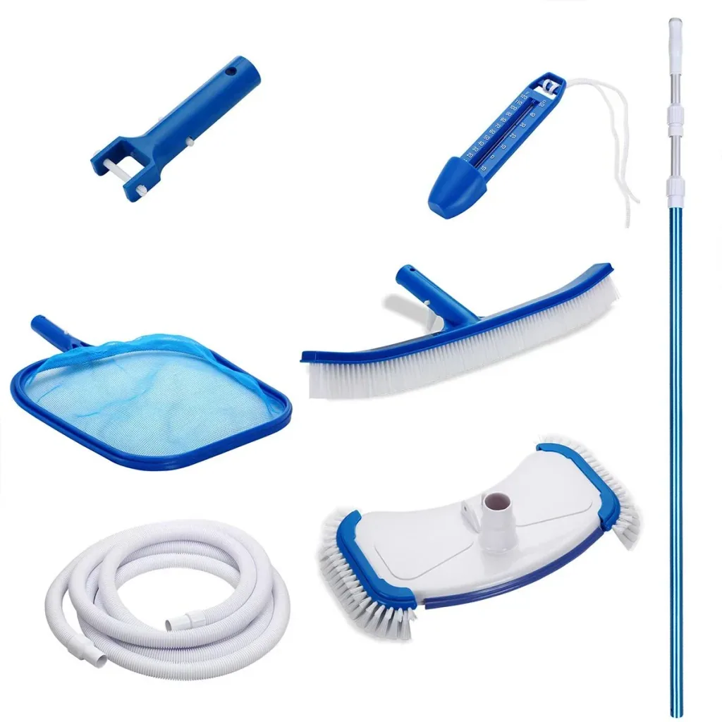 8-piece pool cleaning set including telescopic handle, water thermometer and much more
