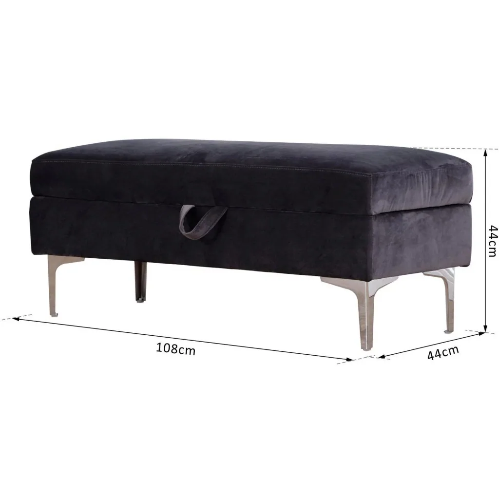 Upholstered bench chest bench with storage space metal feet dark grey