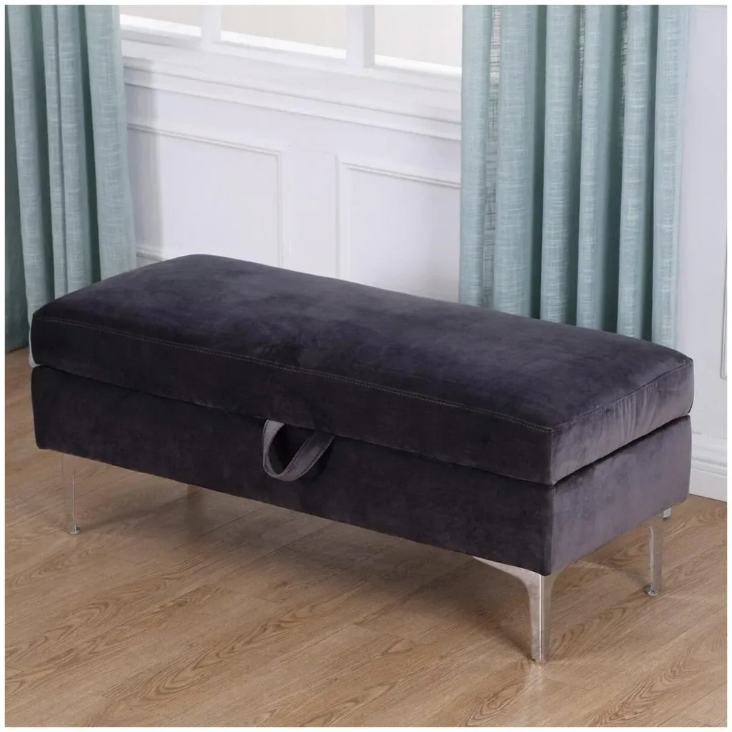 Upholstered bench chest bench with storage space metal feet dark grey