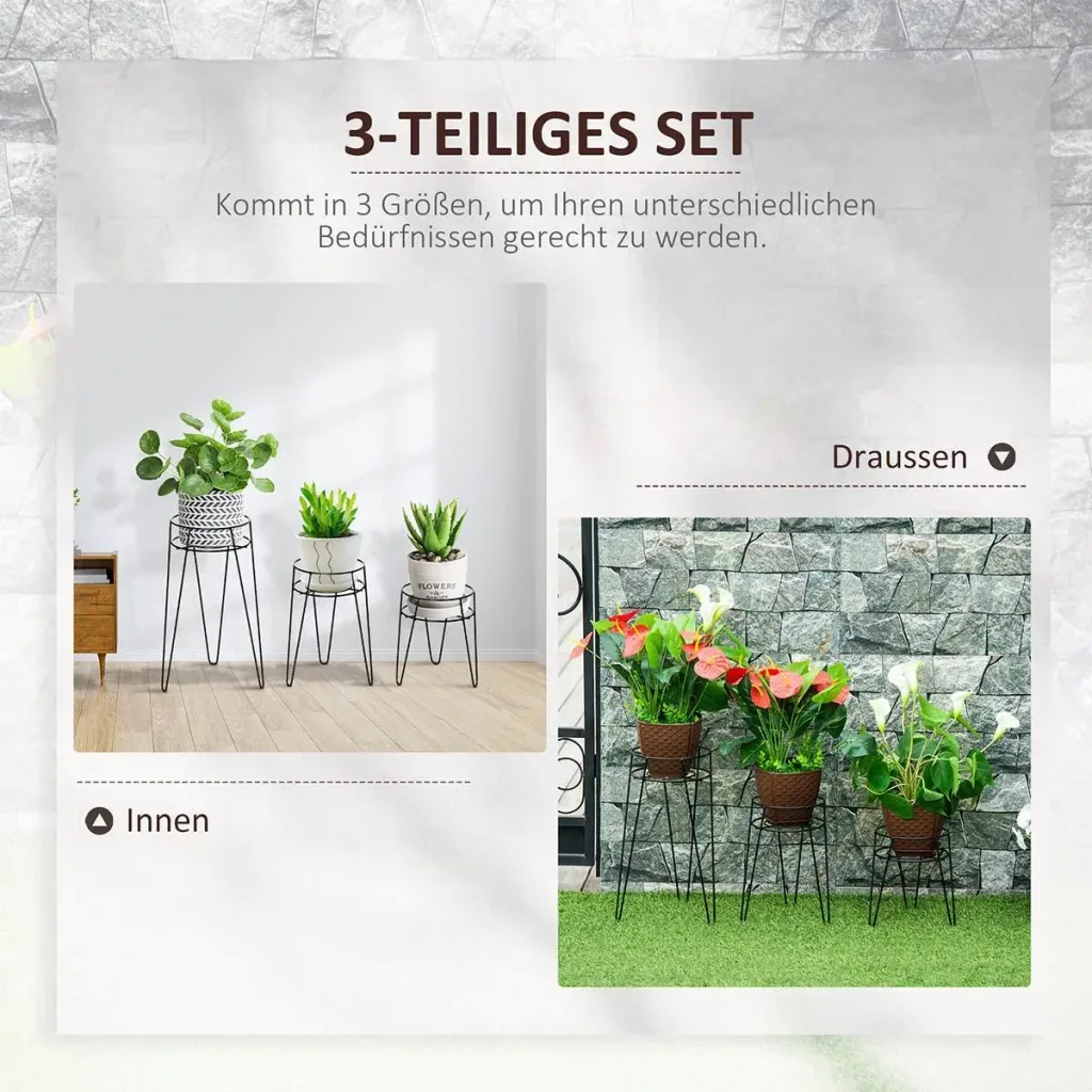 Flower stand set of 3 made of metal plant stand set flower stool flower pot holder plant stool for flower pot up to Ø16