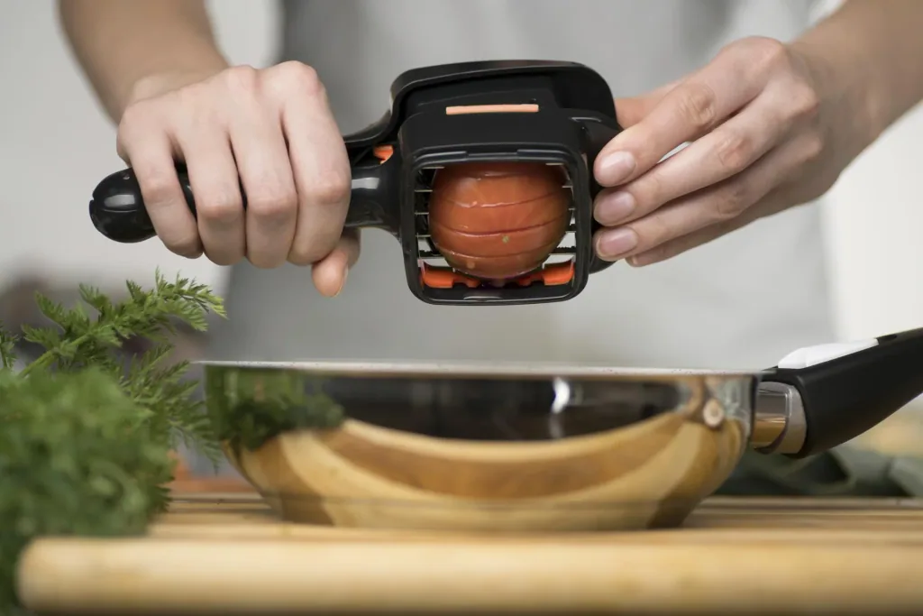 5-in-1 vegetable cutter “Nicer Dicer Quick”, handheld, black/orange, 5-piece